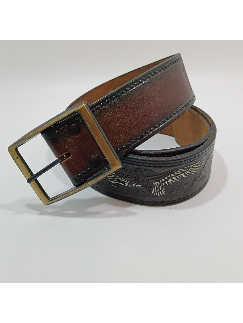 Vintage Engraved Eagles Genuine Latigo Leather Belt Unbranded 31"-36" Waist